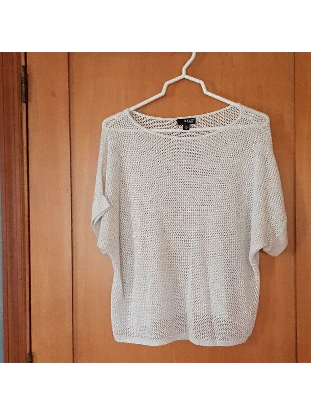 ANA.Women White Metallic See Thtu Top Size PL